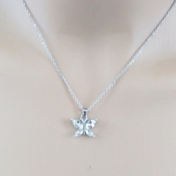 Rhinestone butterfly charm & silver tone n… - Picture 2 of 3